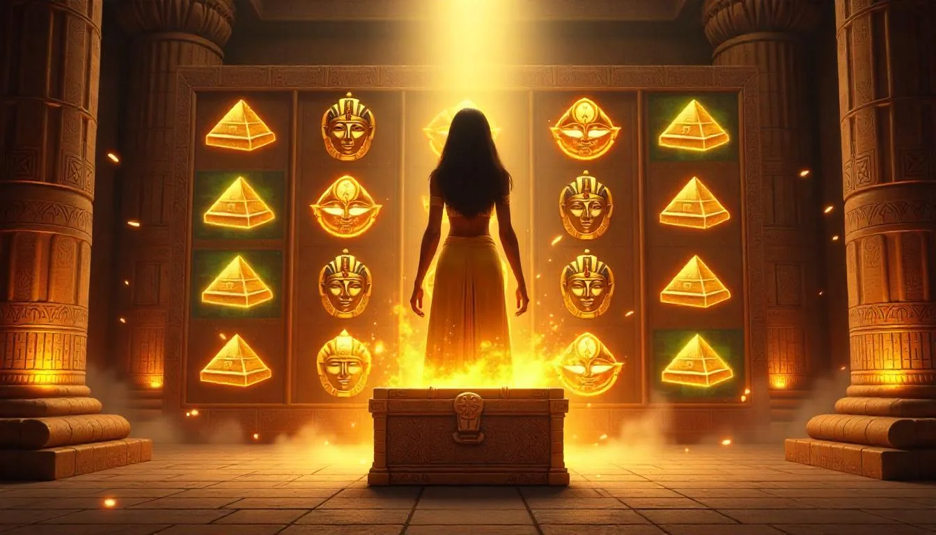 Slot game Bí Mật Của Cleopatra với chủ đề Ai Cập cổ đại và tính năng Wild, Free Spins hấp dẫn